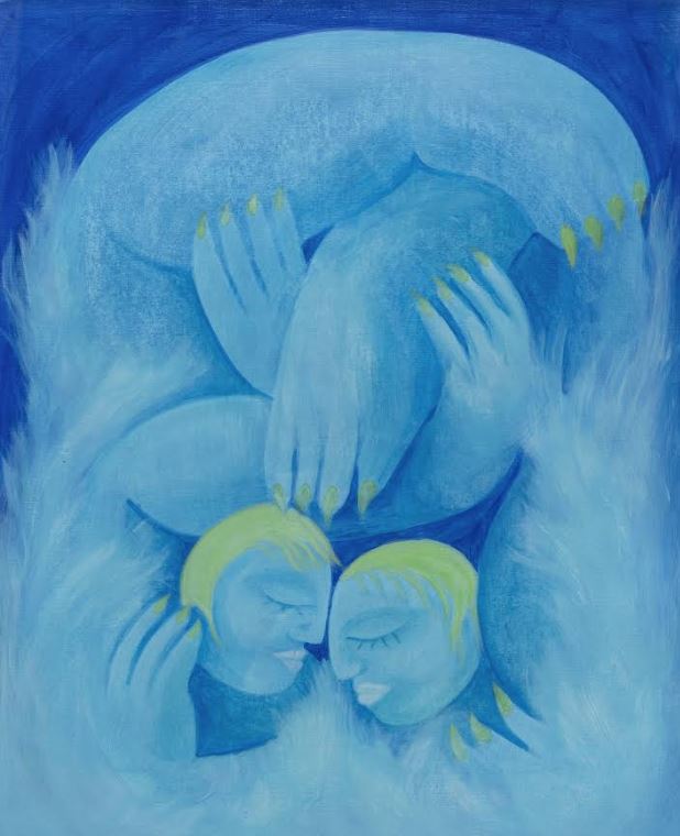 Imagen: Obra de la artista portuguesa Inês Zenha, titulada "Reaching for a blue flame - I can feel you even when you evaporate”. (Pastel seco en papel velvet, 63 x 50 cm, 2024)