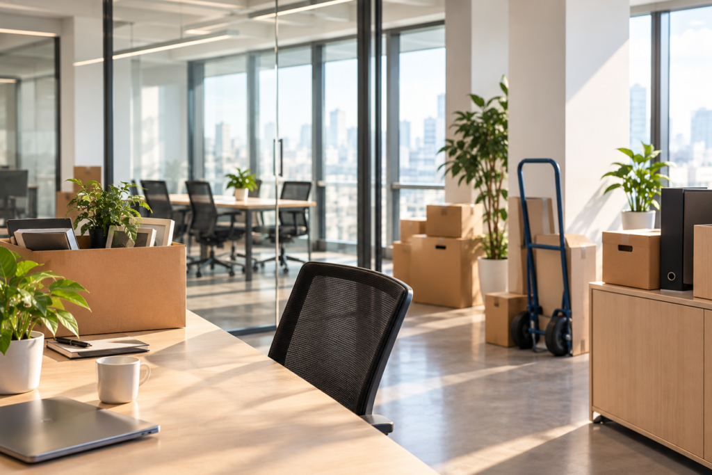Oficina moderna en plena mudanza